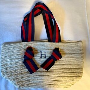Mark & Graham Ribbon Straw Beach Tote Personalized “H”